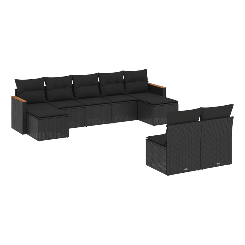 Afuera Living Contemporary 9 Piece Poly Rattan Sofa Set in Black