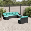 Afuera Living 9 Piece Poly Rattan Patio Sofa Set in Black/Blue