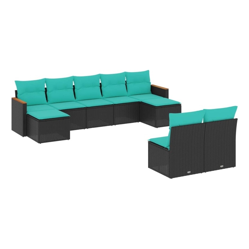 Afuera Living 9 Piece Poly Rattan Patio Sofa Set in Black/Blue