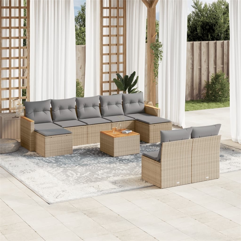 Afuera Living Contemporary 10 Piece Poly Rattan Sofa Set in Gray/Beige