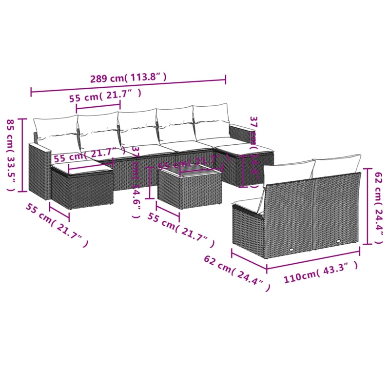 Afuera Living Contemporary 10 Piece Poly Rattan Sofa Set in Gray/Beige