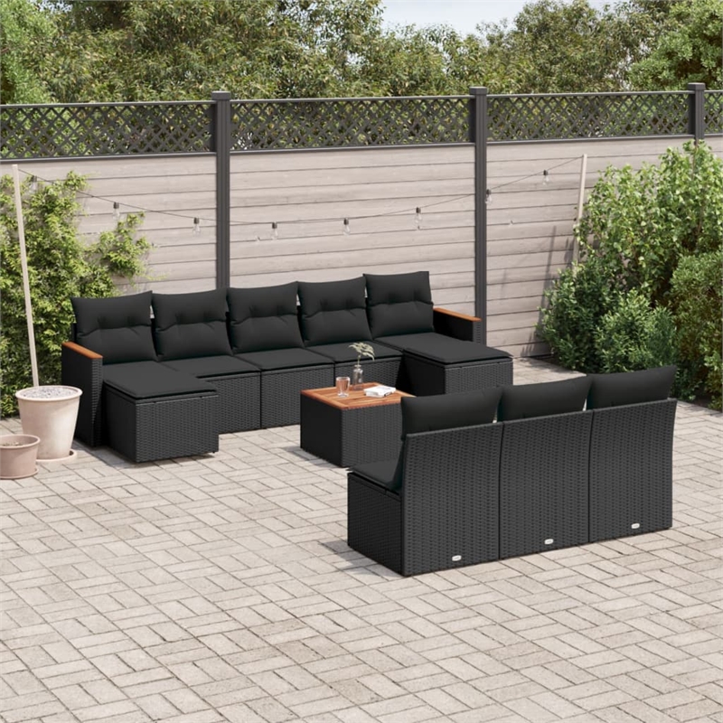 Afuera Living 11 Piece Poly Rattan Large Sofa Set with Removable Covers in Black