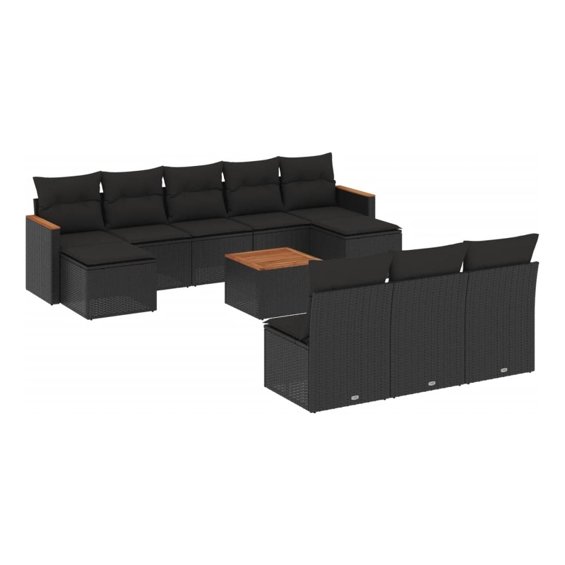 Afuera Living 11 Piece Poly Rattan Large Sofa Set with Removable Covers in Black