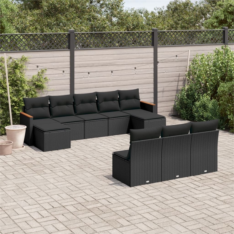 Afuera Living Contemporary 10 Piece Poly Rattan Sofa Set in Black