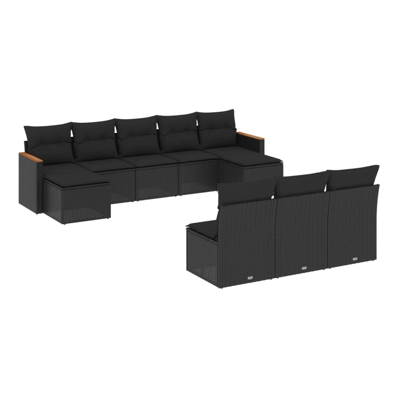 Afuera Living Contemporary 10 Piece Poly Rattan Sofa Set in Black
