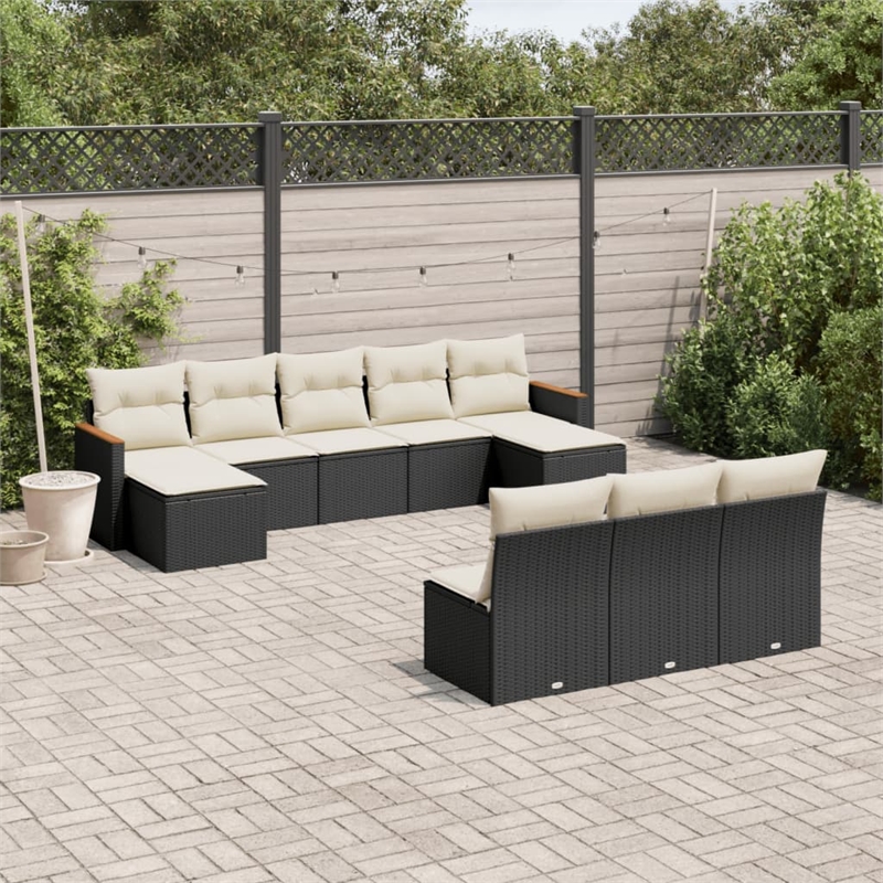Afuera Living Contemporary 10 Piece Poly Rattan Sofa Set in Black