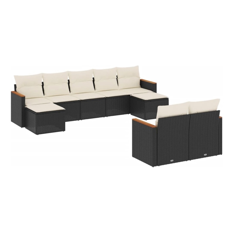 Afuera Living Contemporary 9 Piece Poly Rattan Sofa Set in Black/Cream