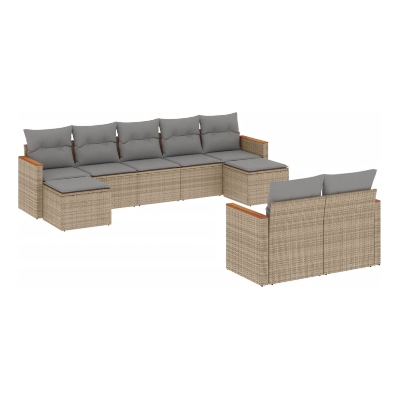 Afuera Living Contemporary 9 Piece Poly Rattan Sofa Set in Gray/Beige