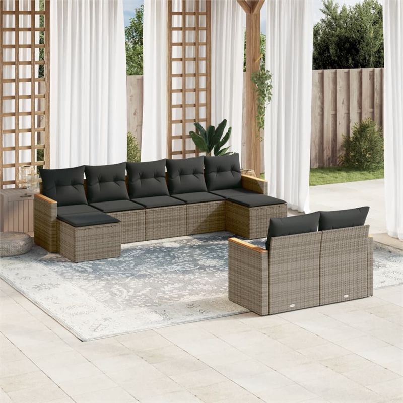 Afuera Living Contemporary 9 Piece Poly Rattan Sofa Set in Gray