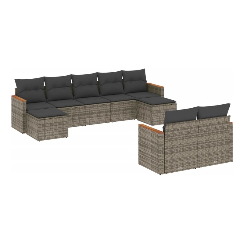 Afuera Living Contemporary 9 Piece Poly Rattan Sofa Set in Gray