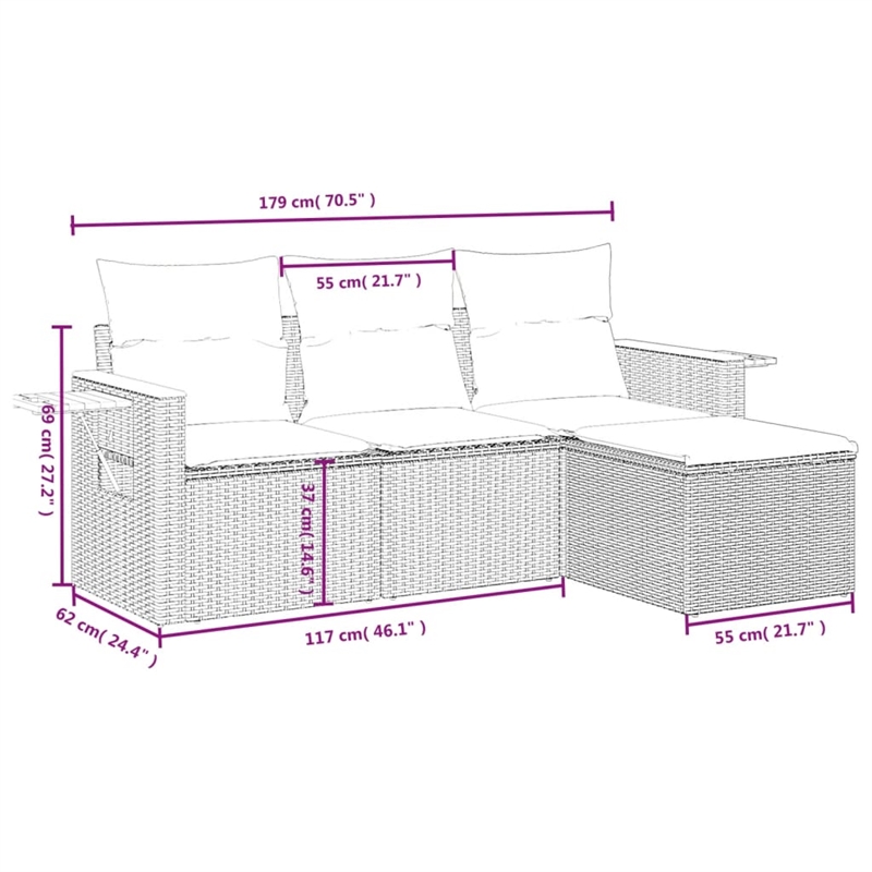 Afuera Living Contemporary 4 Piece Poly Rattan Standard Sofa Set in Gray