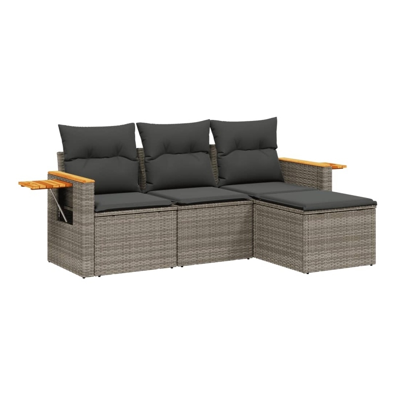 Afuera Living Contemporary 4 Piece Poly Rattan Standard Sofa Set in Gray