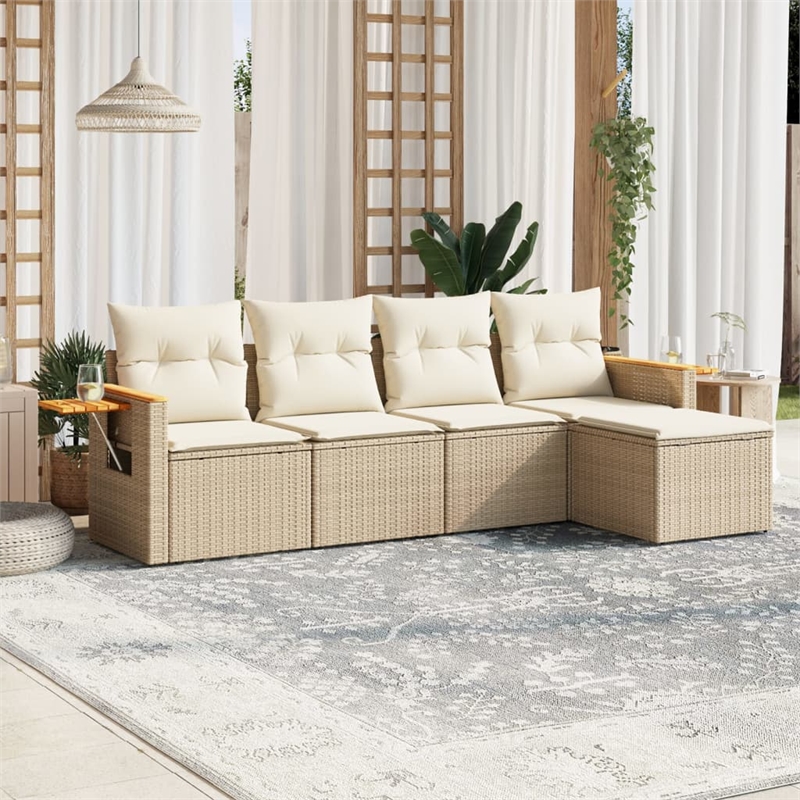 Afuera Living Contemporary Synthetic Poly Rattan 5 Piece Sofa Set in Beige