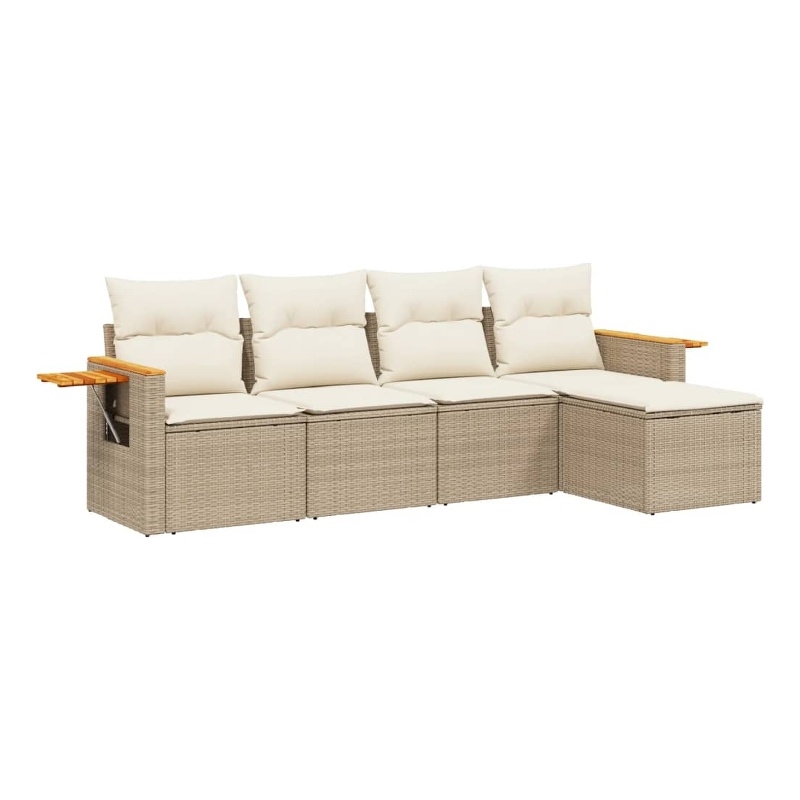 Afuera Living Contemporary Synthetic Poly Rattan 5 Piece Sofa Set in Beige