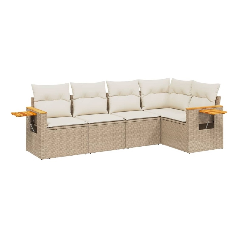 Afuera Living Contemporary 5 Piece Poly Rattan Sofa Set in Cream/Beige