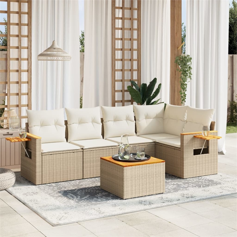 Afuera Living Contemporary 6 Piece Poly Rattan Sofa Set in Beige