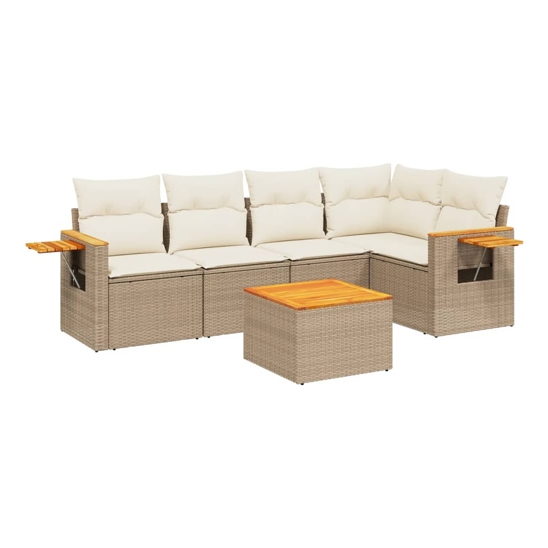 Afuera Living Contemporary 6 Piece Poly Rattan Sofa Set in Beige