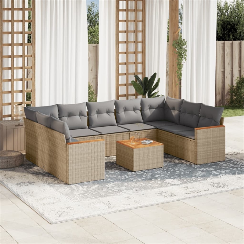 Afuera Living Contemporary Synthetic Poly Rattan 10 Piece Sofa Set in Gray/Beige