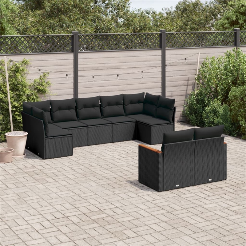Afuera Living Contemporary 9 Piece Poly Rattan Sofa Set in Black