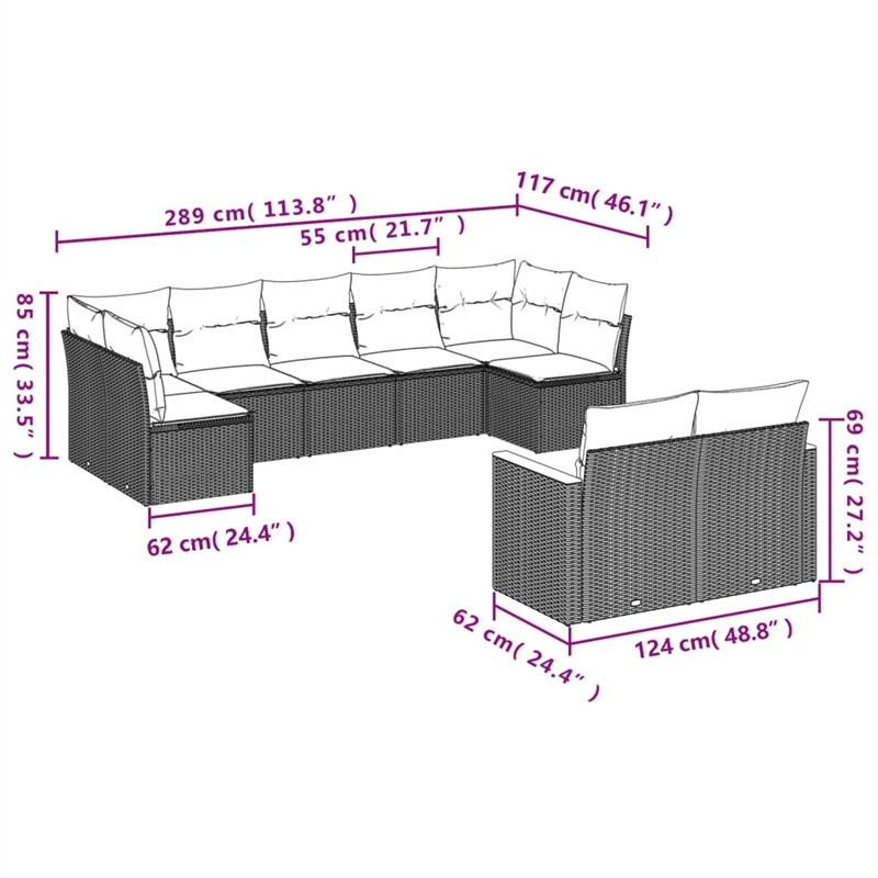 Afuera Living 9 Piece Poly Rattan Small Sofa Set in Cream/Beige