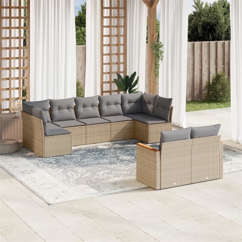 Afuera Living Contemporary 9 Piece Poly Rattan Sofa Set in Gray/Beige