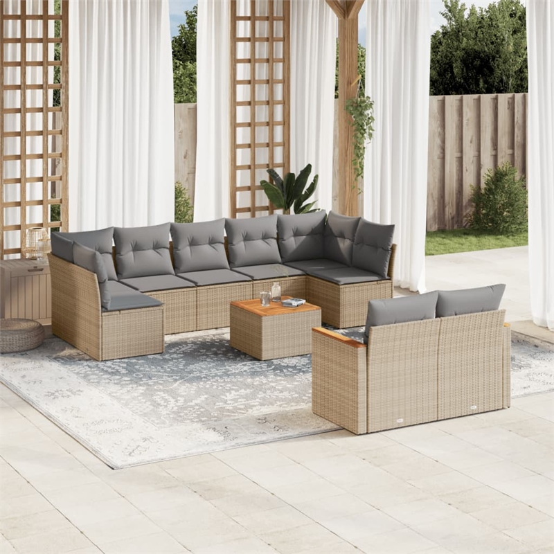 Afuera Living Contemporary 10 Piece Poly Rattan Sofa Set in Beige