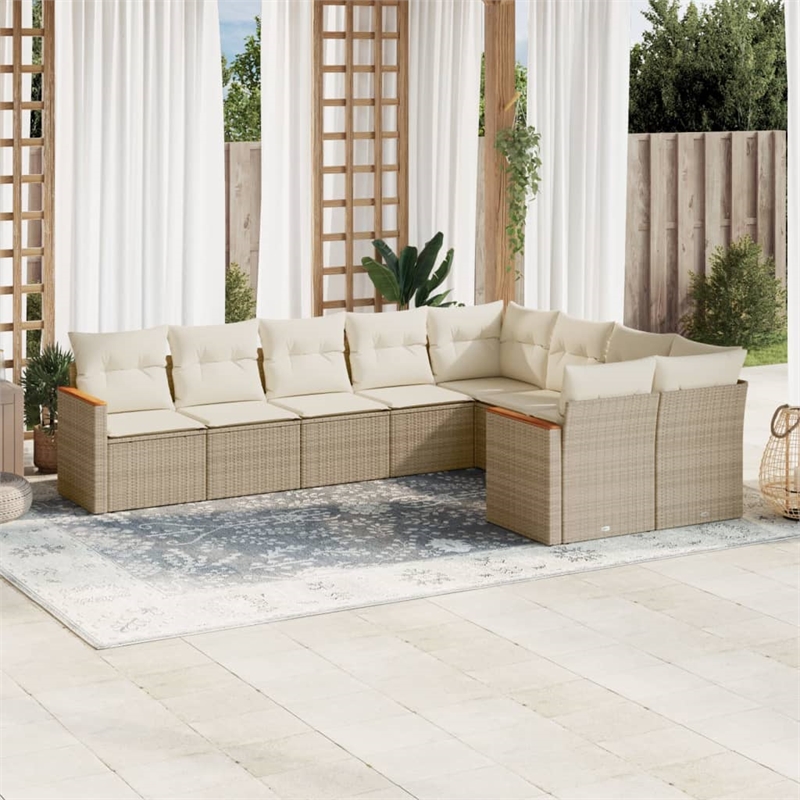 Afuera Living Contemporary 9 Piece Poly Rattan Sofa Set in Beige