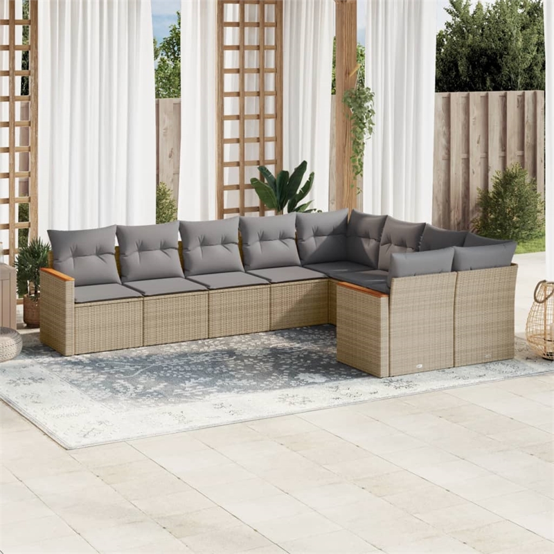 Afuera Living Contemporary 9 Piece Poly Rattan Sofa Set in Beige