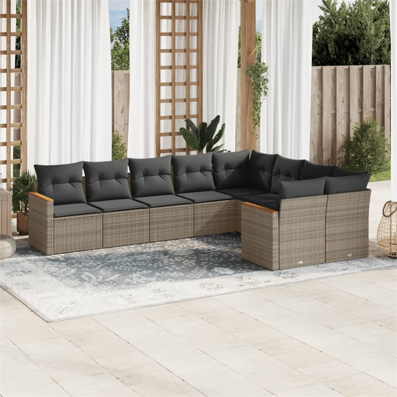 Afuera Living Contemporary 9 Piece Poly Rattan Sofa Set in Gray