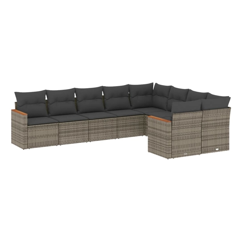 Afuera Living Contemporary 9 Piece Poly Rattan Sofa Set in Gray