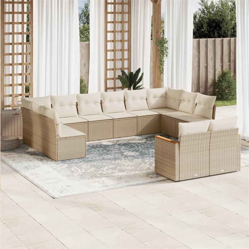 Afuera Living Contemporary 12 Piece Poly Rattan Large Sofa Set in Beige