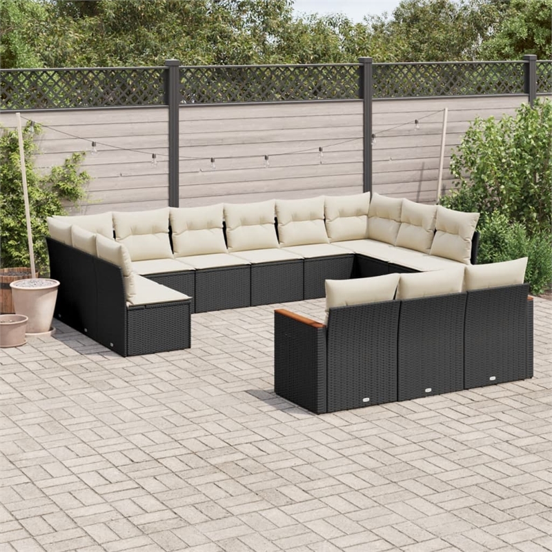 Afuera Living Contemporary 13 Piece Poly Rattan Sofa Set in Black