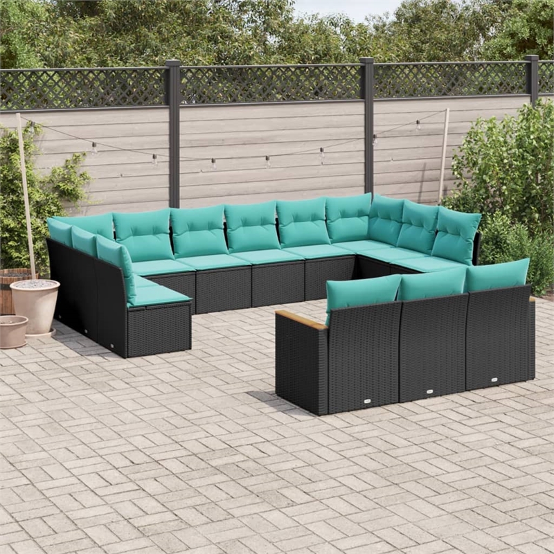 Afuera Living 13 Piece Poly Rattan Patio Sofa Set in Black/Blue