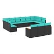 Afuera Living 13 Piece Poly Rattan Patio Sofa Set in Black/Blue