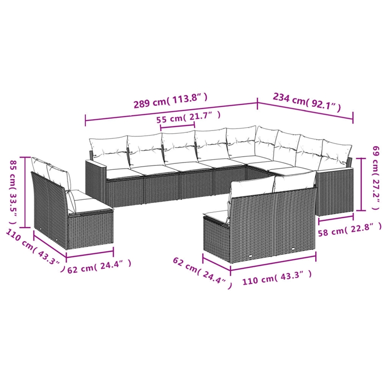 Afuera Living Synthetic Poly Rattan 12 Piece Large Sofa Set in Black