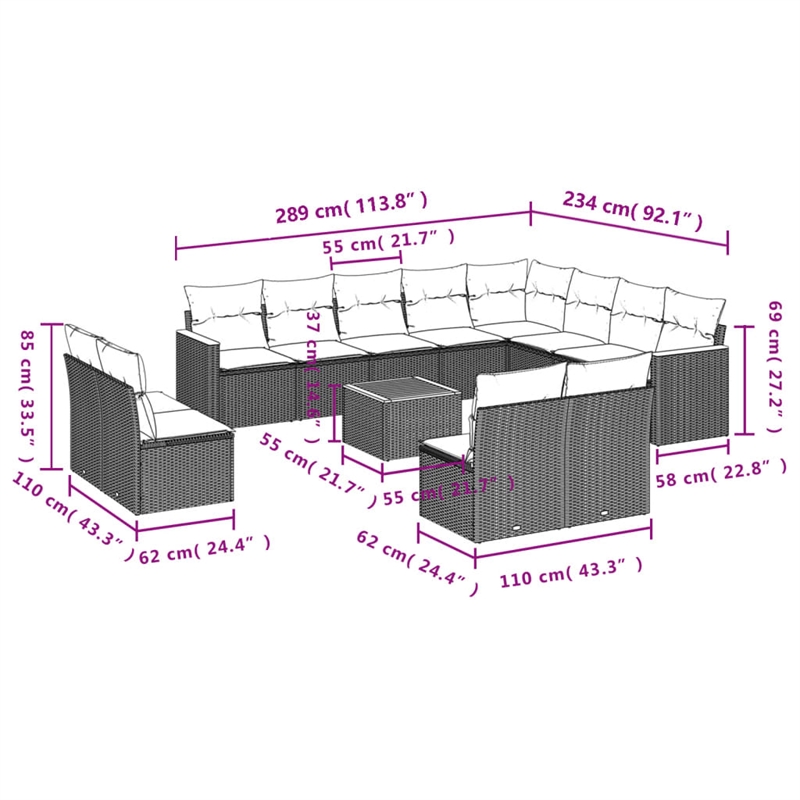 Afuera Living Contemporary 13 Piece Poly Rattan Sofa Set in Gray/Beige