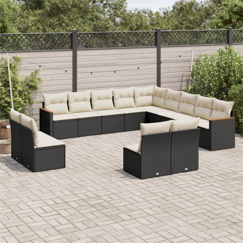 Afuera Living Contemporary 13 Piece Poly Rattan Sofa Set in Black/Cream