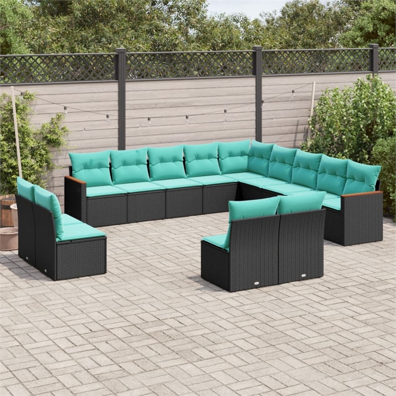 Afuera Living Poly Rattan Large Patio Sofa Set in Black/Blue