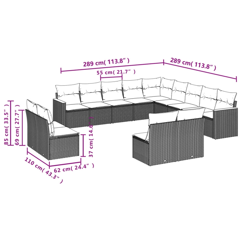 Afuera Living Poly Rattan Large Patio Sofa Set in Black/Blue
