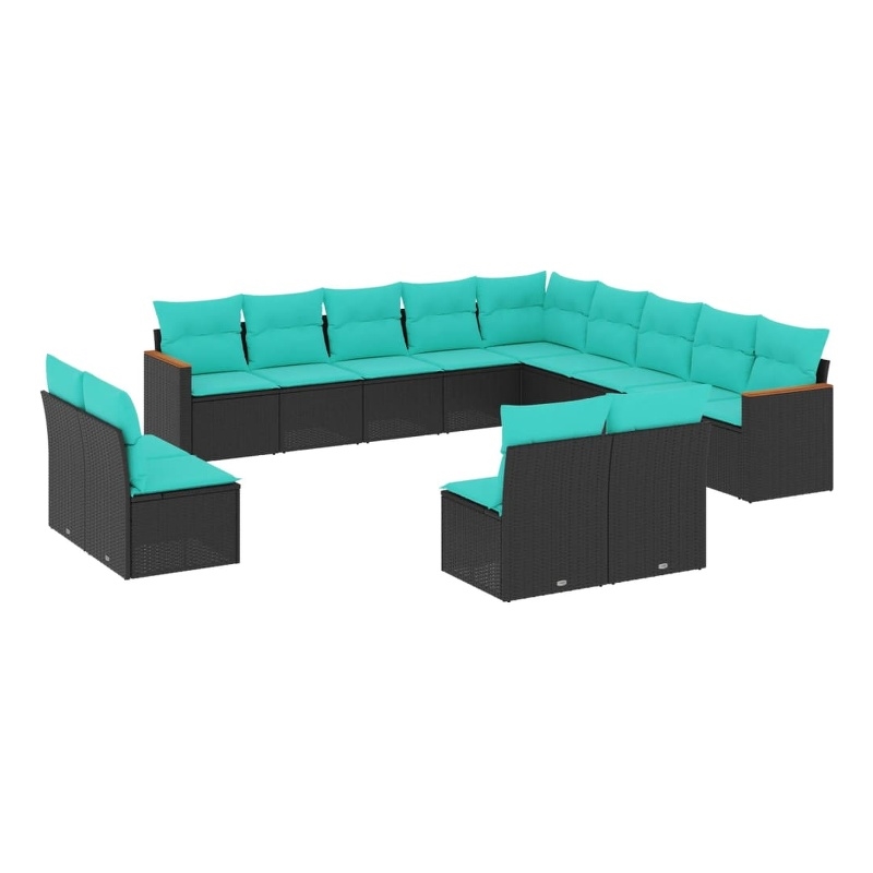 Afuera Living Poly Rattan Large Patio Sofa Set in Black/Blue