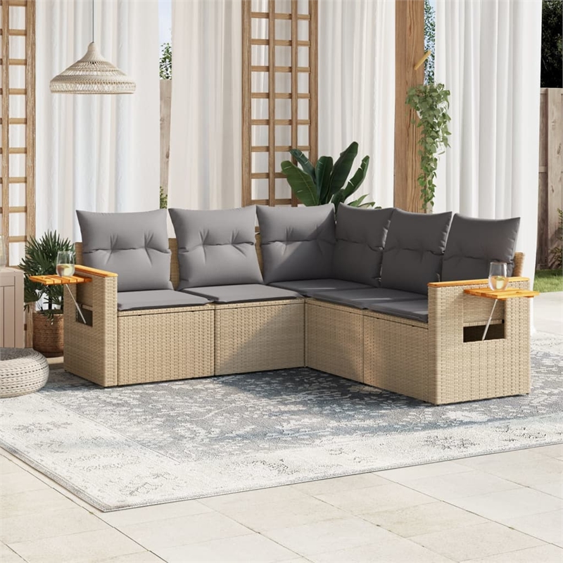 Afuera Living Contemporary Synthetic Poly Rattan 5 Piece Sofa Set in Beige