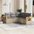 Afuera Living Contemporary Synthetic Poly Rattan 5 Piece Sofa Set in Beige