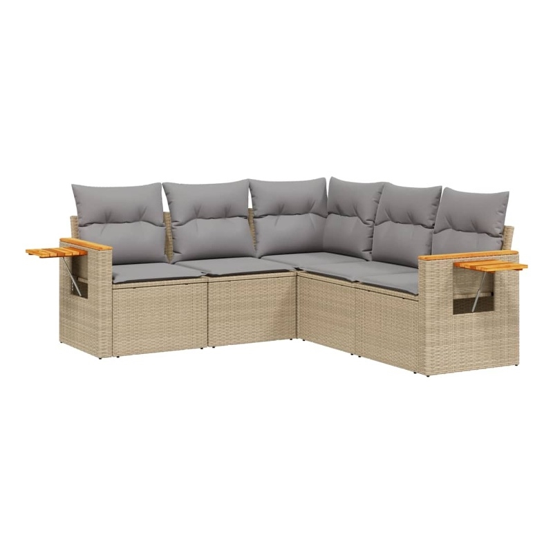 Afuera Living Contemporary Synthetic Poly Rattan 5 Piece Sofa Set in Beige