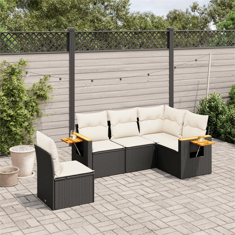 Afuera Living Contemporary 5 Piece Poly Rattan Sofa Set in Black/Cream