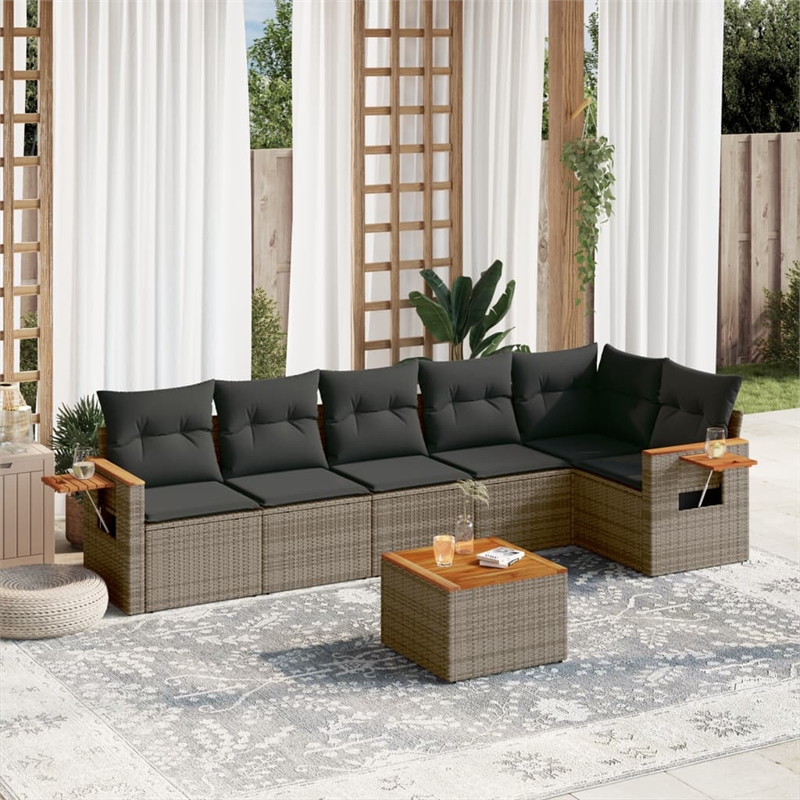 Afuera Living Contemporary 7 Piece Poly Rattan Sofa Set in Gray