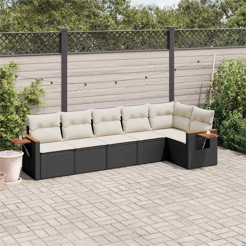 Afuera Living Contemporary 6 Piece Poly Rattan Small Sofa Set in Black