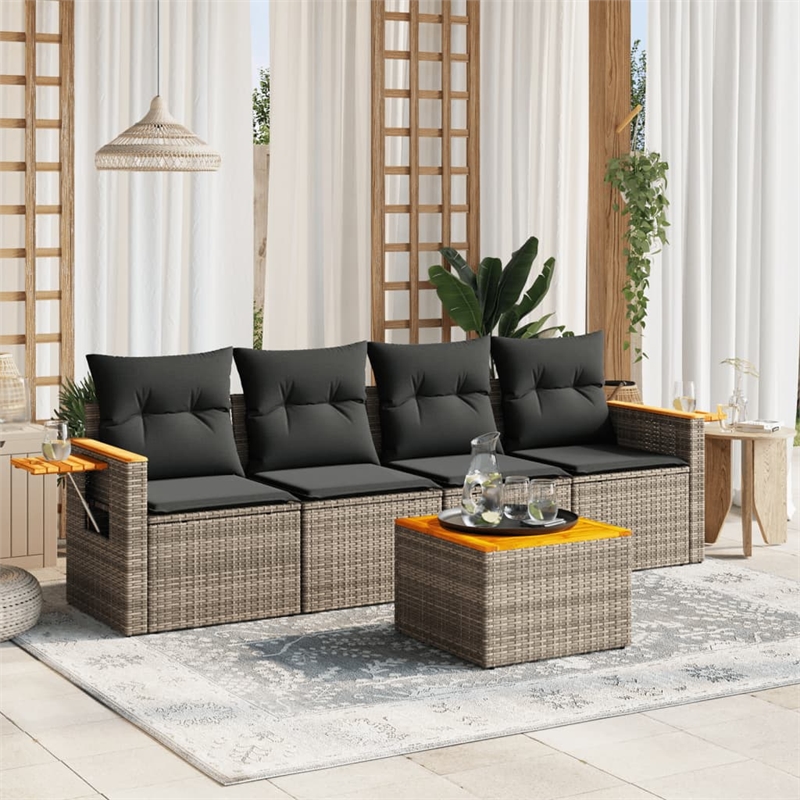 Afuera Living Contemporary Synthetic Poly Rattan 5 Piece  Sofa Set in Gray