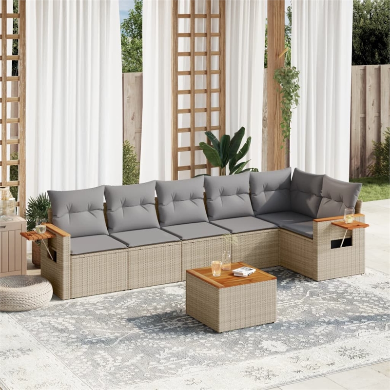 Afuera Living Contemporary Synthetic Poly Rattan 7 Piece  Sofa Set in Beige