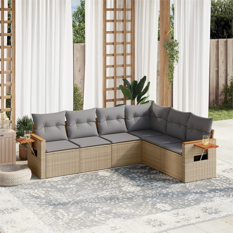 Afuera Living Contemporary Synthetic Poly Rattan 6 Piece  Sofa Set in Beige