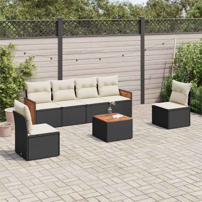 Afuera Living 7 Piece Poly Rattan Sofa Set with Removable Covers in Black